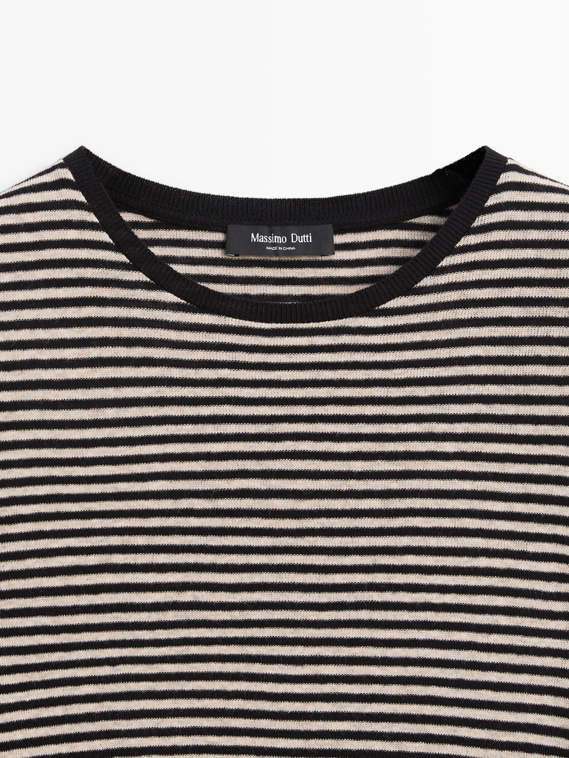 Cotton blend striped long sleeve T-shirt